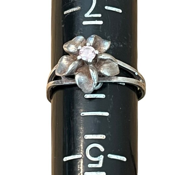 Size 6 Sterling Silver Hawaiian Plumeria Flower Ring Light Pink CZ 1.9 g Dainty - Picture 2 of 8